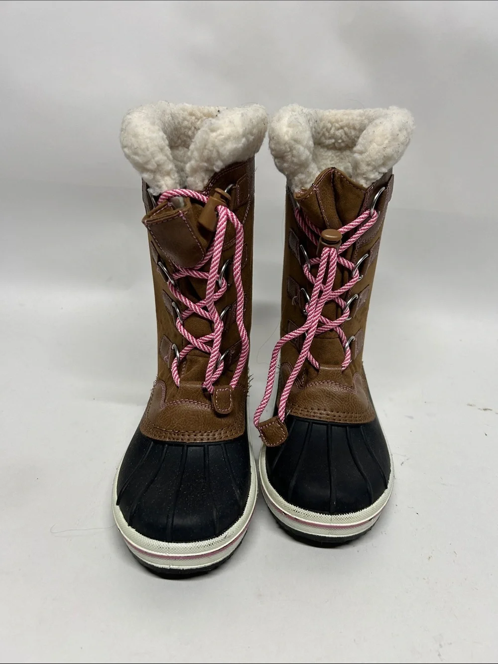 Brown  Winter Boots with Pink Laces girls, snow boots size 3, fall Creek kids